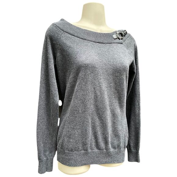 LAUREN Ralph Lauren Dark Gray Horsebit Buckle Boat Neck Sweater Size M Medium - Picture 5 of 13
